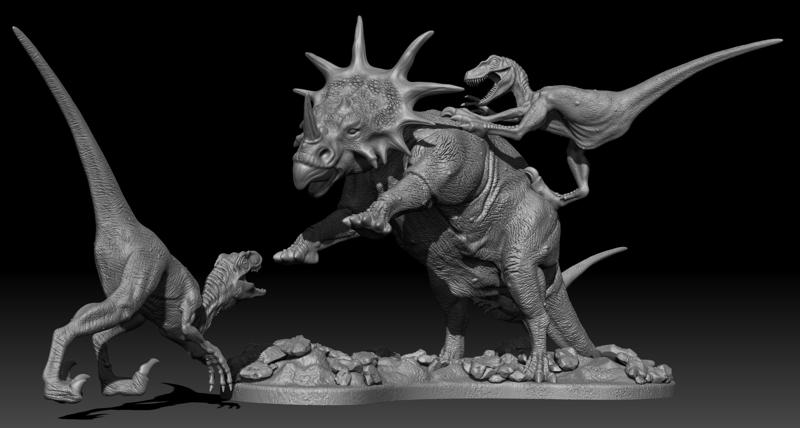 Styracosaure and velociraptor