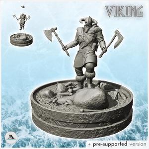 Viking warrior on battlefield with horn helmet and double axes (24) - North Northern Norse Nordic Saga 28mm 20mm 15mm