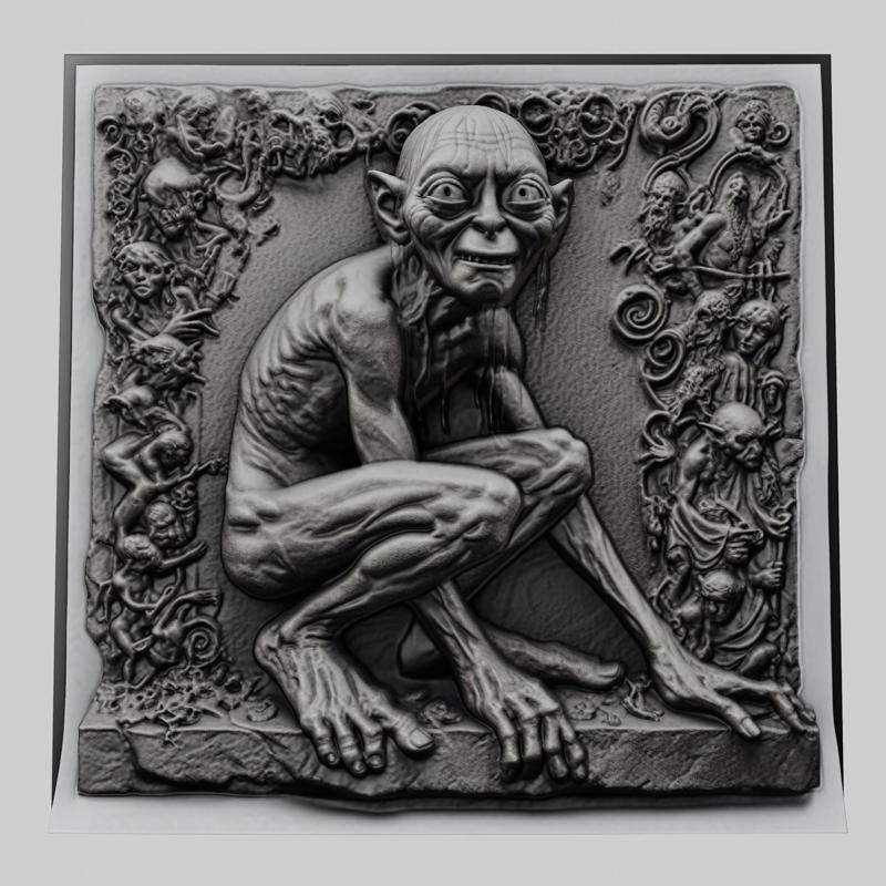 Lord of Rings Gollum 3d printer relief medallion stone tablet obj stl