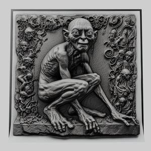 Lord of Rings Gollum 3d printer relief medallion stone tablet obj stl