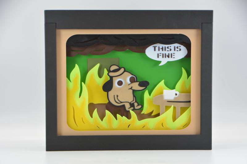 This Is Fine Meme Shadow Box