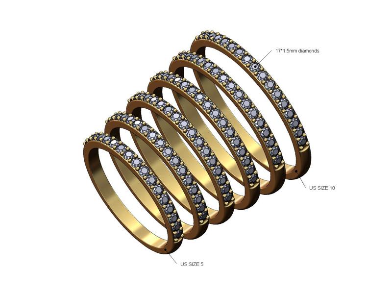 Simple half eternity diamond stacker band US sizes 5to10 3D print model