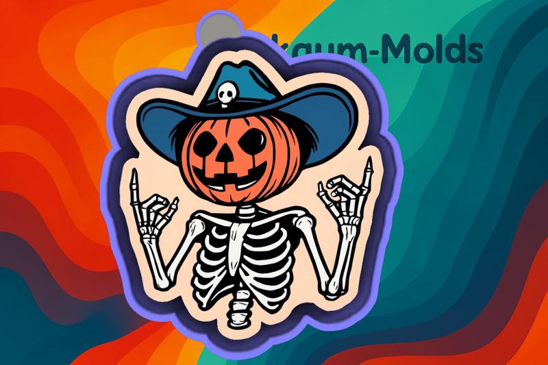 🎃🤠 Pumpkin Cowboy Skeleton – Freshie, Ornament, Resin & Candle Mold