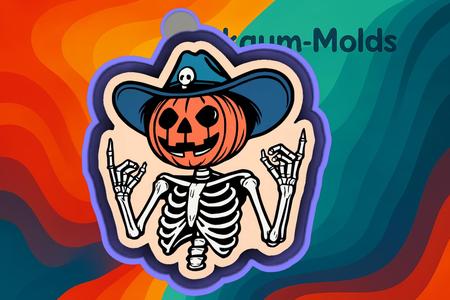 🎃🤠 Pumpkin Cowboy Skeleton – Freshie, Ornament, Resin & Candle Mold