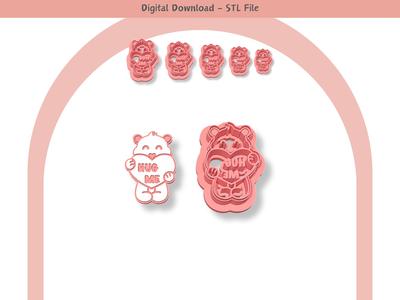 Hug Me Teddy Bear Clay Cutter for Polymer Clay | Digital STL File | Clay Tools | 5 Sizes Clay Cutters, 2 Cutter Versions