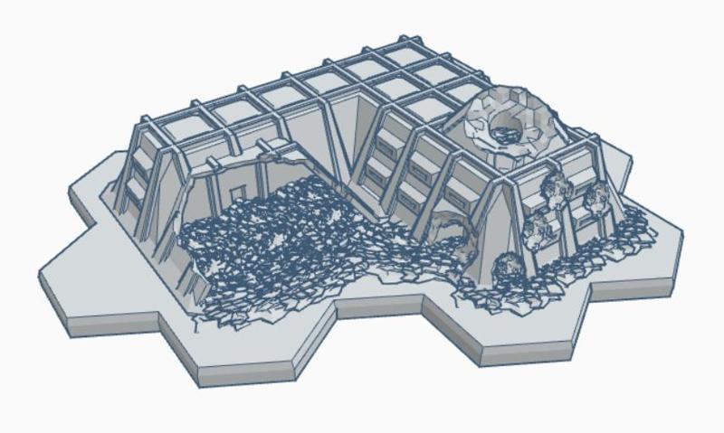 Ruined Military Command Bunker with Hex Base MilRHB006