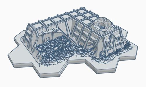 Ruined Military Command Bunker with Hex Base MilRHB006