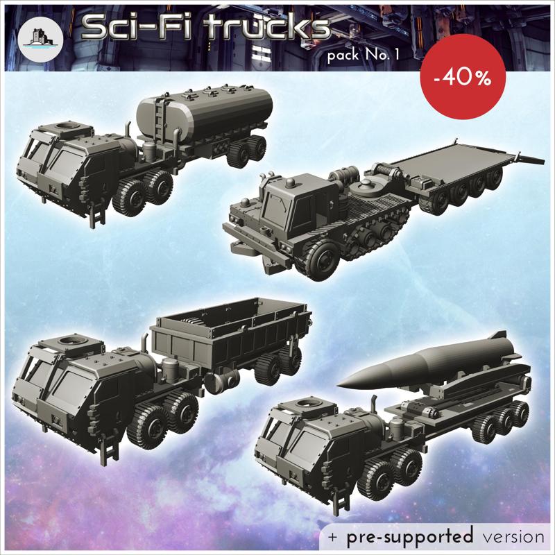 Sci-Fi trucks pack No. 1 - Future Sci-Fi SF Post apocalyptic Tabletop Scifi Wargaming Planetary exploration RPG Terrain