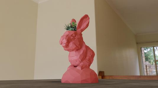 rabbit bust low poly planter pot flower vase stl 3d print file