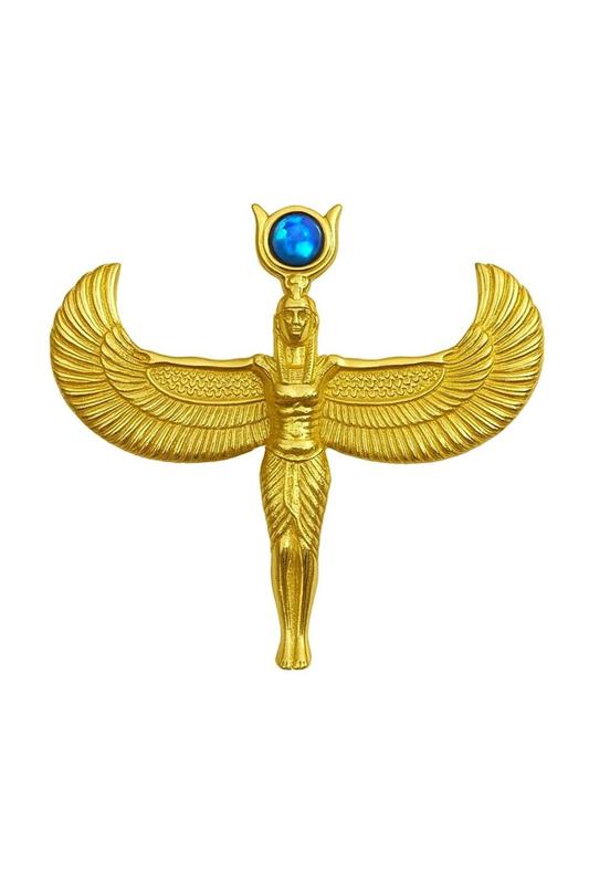 Egyptian winged goddess Isis sculpture and necklace