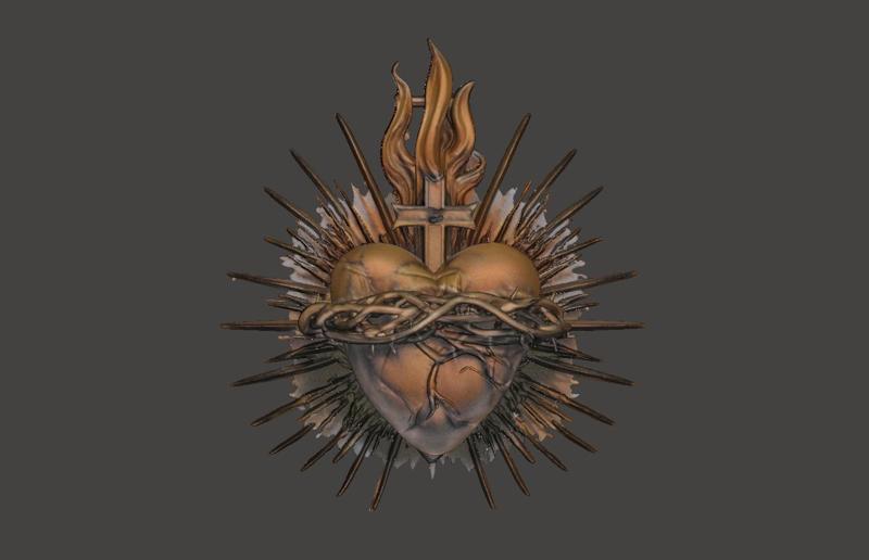 Sacred Heart pendant, Holy Spirit, Divine Love, Crown of Thorns, Crucifixion, Holy Blood, spiritual symbol wall art decoration, Christian ornament