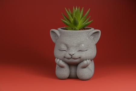 Adorable Sitting Cat Planter – 3D Printable Cute Succulent Pot STL File