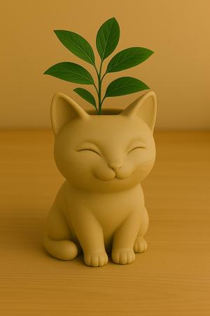 3D Printable Cat Planter – Cute Smiling Kitty Flower Pot STL