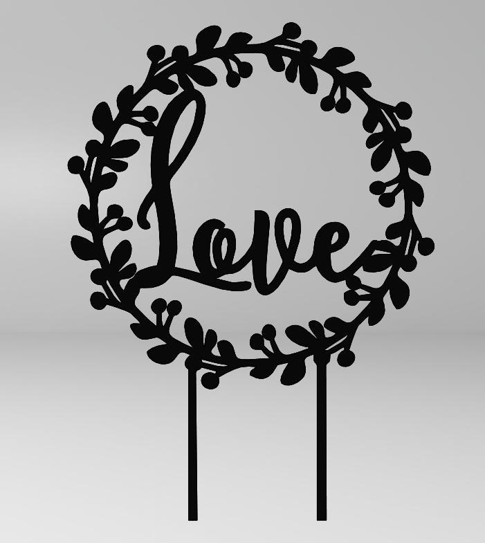 Love Cake Topper with Leaves – Elegant Romantic 3D Printable