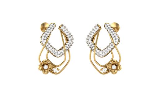 Golden Flower Design Diamond Earrings