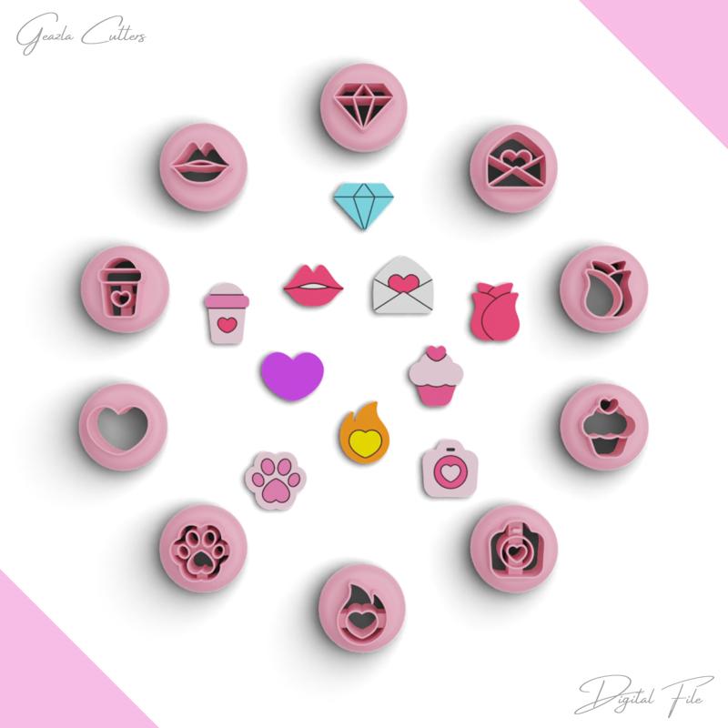 BUNDLE / Valentine's Day Studs Polymer Clay Cutter Pack, Mini Valentine Set, 10 Models, 2 Sizes Included, Digital STL File, No: 1331 bundle