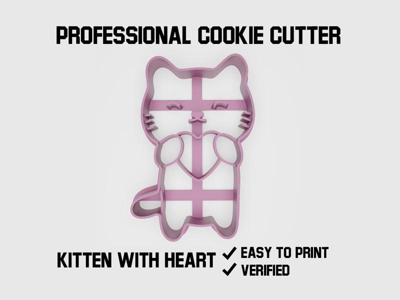 Kitten with heart cookie cutter