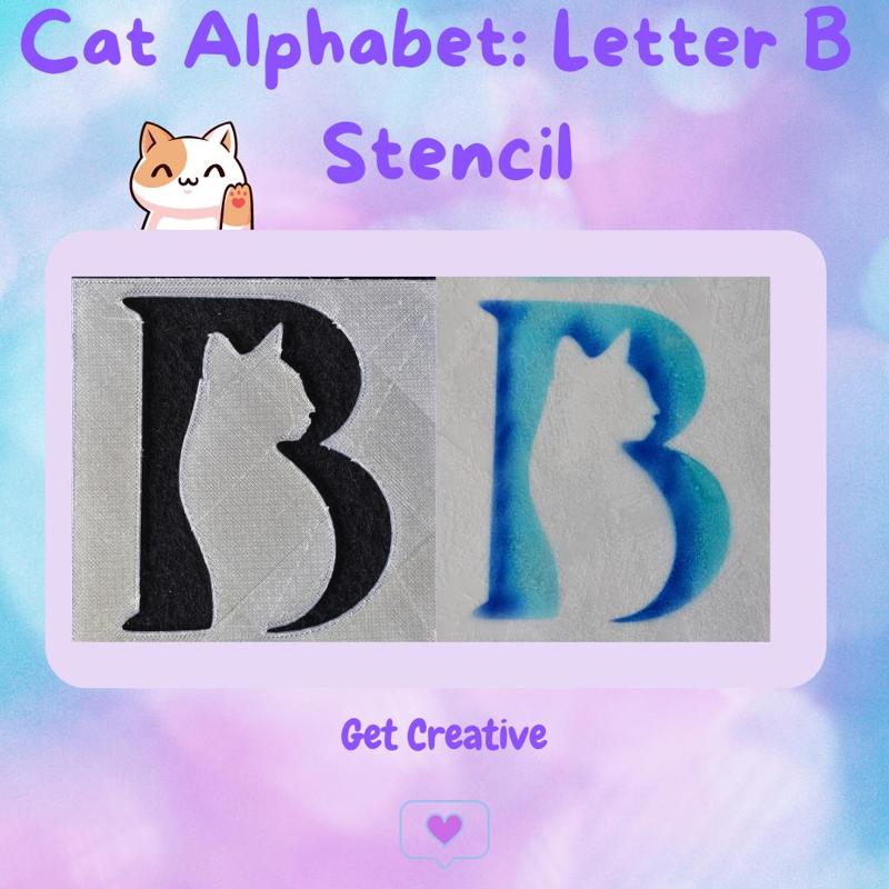 Cat Alphabet Letter B Stencil- STL & SVG Files