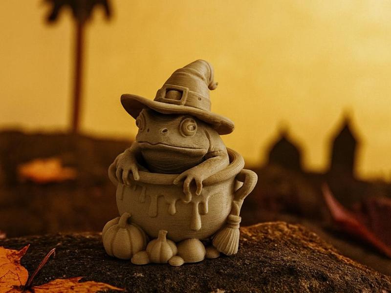 Witch Frog in a Cauldron Halloween Decor