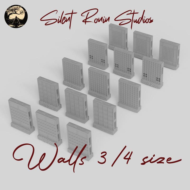 Japanese Walls Extra Pack #1. Walls 1.5 inches wide (part of Feudal Japan Farmers Village)