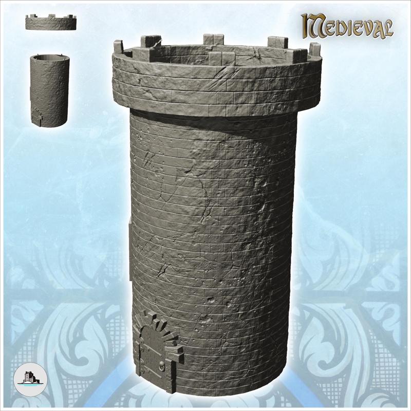 Large round medieval stone watchtower with wooden door (9) - Medieval Gothic Feudal Old Archaic Saga 28mm 15mm