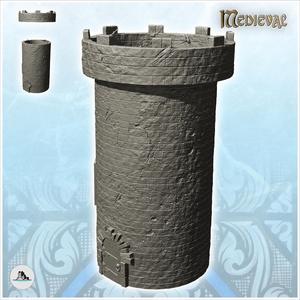 Large round medieval stone watchtower with wooden door (9) - Medieval Gothic Feudal Old Archaic Saga 28mm 15mm