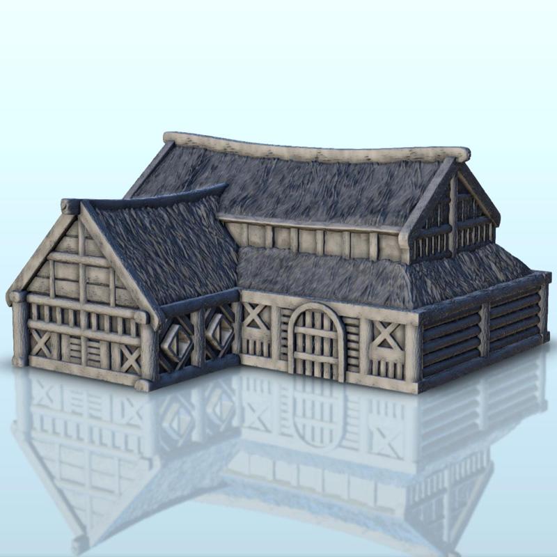 Large medieval house with multi-floored thatched roof (8) - Medieval building middle age