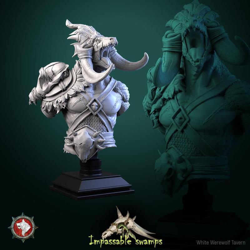Lizardfolk Warlord bust pre-supported