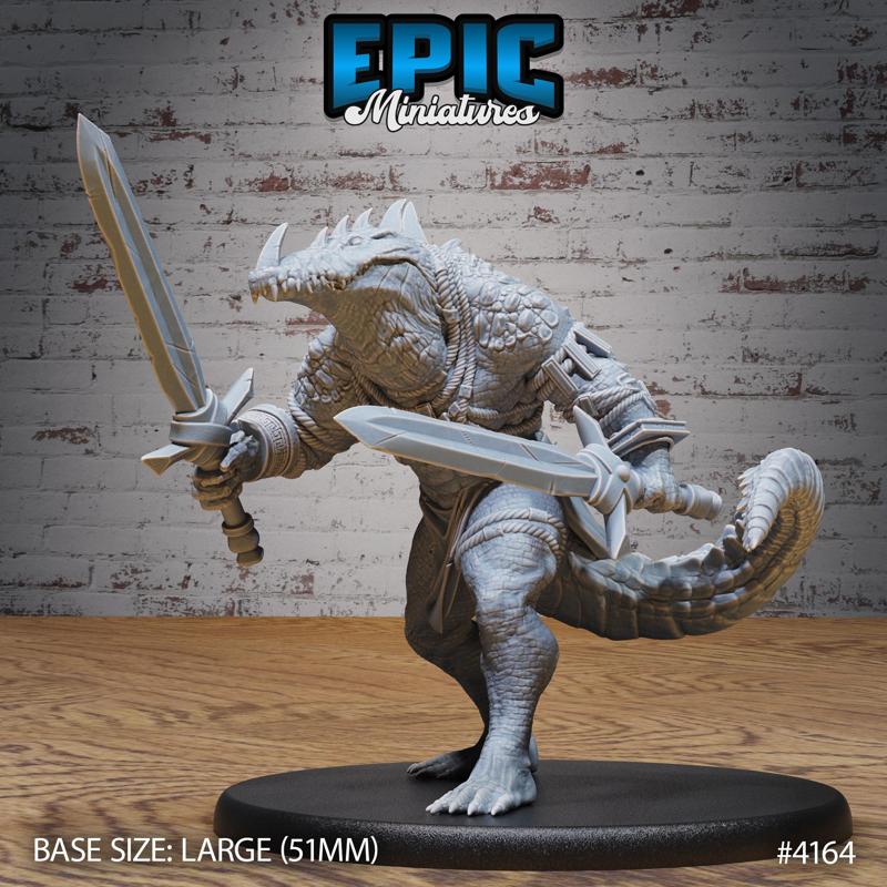Crocodile Champion Swords ‧ DnD Miniature ‧ Tabletop Miniatures ‧ Gaming Monster ‧ 3D Model ‧ RPG ‧ DnDminis ‧ STL FILE