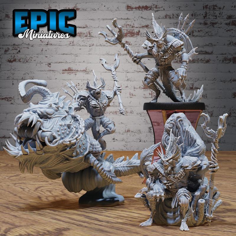 Merfolk Champion Set ‧ DnD Miniature ‧ Tabletop Miniatures ‧ Gaming Monster ‧ 3D Model ‧ RPG ‧ DnDminis ‧ STL FILE