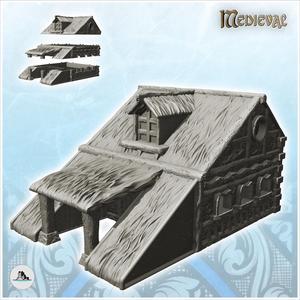 Medieval building with wide roof and double column entrance (4) - Medieval Gothic Feudal Old Archaic Saga 28mm 15mm