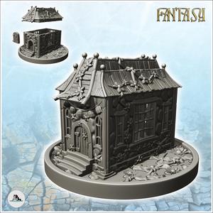 Medieval house on plinth with green walls and curved roof (4) - Medieval Fantasy Magic Feudal Old Archaic Saga 28mm 15mm