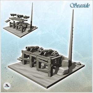 Firing position with ball cannons and mast (4) - Pirate Jungle Island Beach Piracy Caribbean Medieval Skull Renaissance