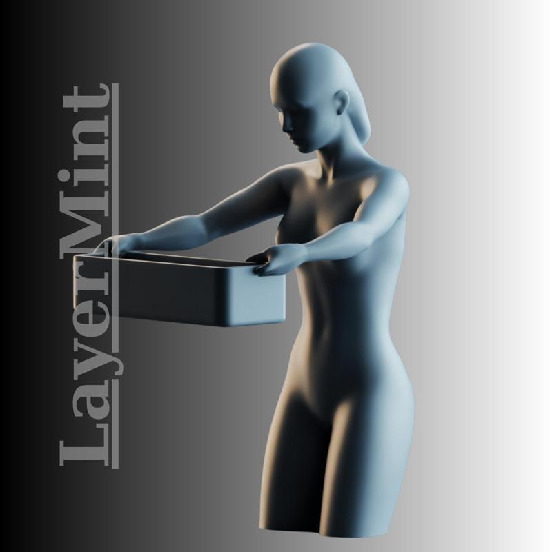 Kneeling Woman Organizer – 3D Printable Feminine Storage Sculpture – STL/OBJ