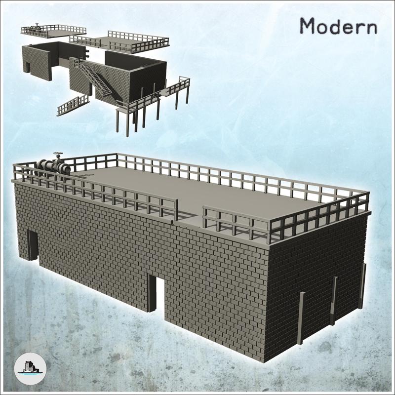 Brick industrial building with staircase and piping (ruined version) (2) - Modern WW2 WW1 World War Diaroma Wargaming RPG Mini Hobby