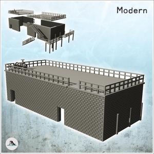 Brick industrial building with staircase and piping (ruined version) (2) - Modern WW2 WW1 World War Diaroma Wargaming RPG Mini Hobby