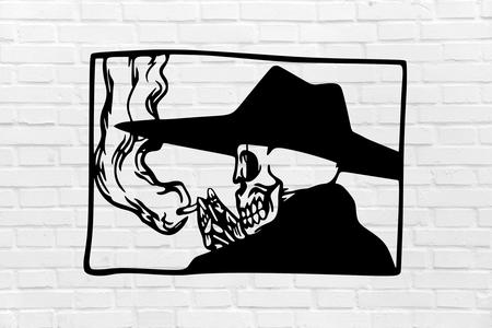 WALL DECORATION skeleton smoking skull chalkboard