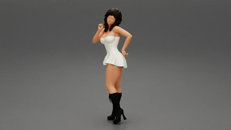 Youn girl wearing mini skirt dress and boots hand on hip