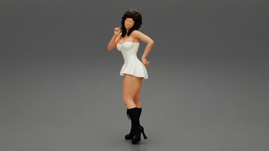 Youn girl wearing mini skirt dress and boots hand on hip