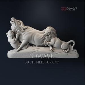 HUNTING LIONS 3d stl file for CNC