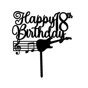 Happy 18th Birthday Musical Note Guitar Cake Topper