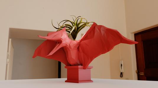 pterodactyl dinosaur bust flying roaring planter pot flower vase low poly stl