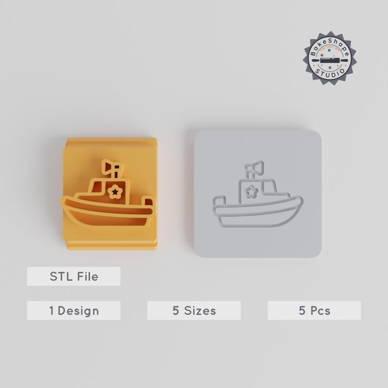 Police Boat Stamp Tile Set, 5 Sizes, Perfect for Clay, Cookies & Fondant, Ocean & Security Theme PRODUCT_1658