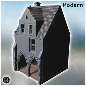 Large stone house with complex roof design and several chimneys at varying angles (Carentan, Normandy 1944, France) (35) - Modern WW2 WW1 World War Diaroma Wargaming RPG Mini Hobby