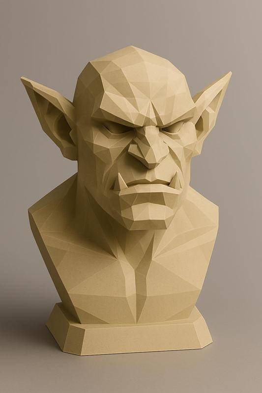 Mythical Orc Head – Geometric Low-Poly Statue for 3D Printing