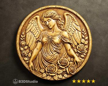 Angel Relief for CNC Laser and 3D Print STL File and 4K Grayscale TIF - High Detail 3D Model