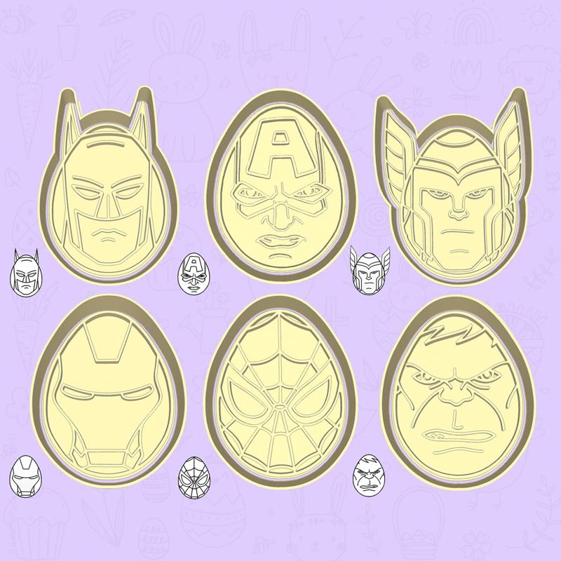 Easter (pascha) cookie cutters - Superhero eggs set / bundle - 6 pieces