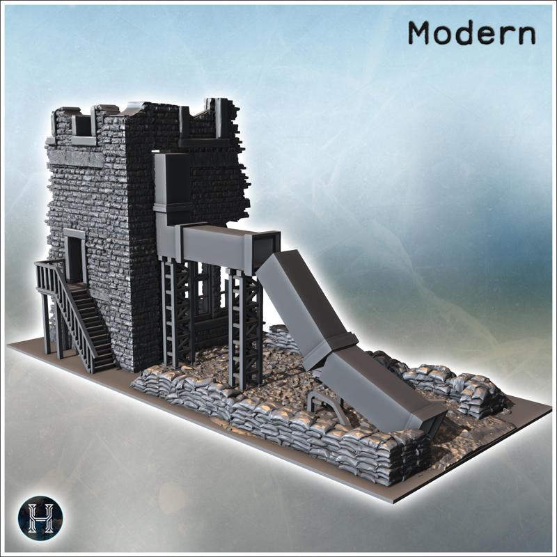 Ruined industrial structure with a large chute and scattered debris (2) - Modern WW2 WW1 World War Diaroma Wargaming RPG Mini Hobby
