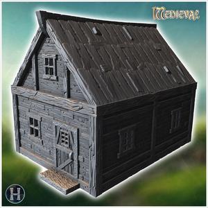 Small wooden house with a steep roof, small windows, and detailed wooden planks (33) - Medieval Gothic Feudal Old Archaic Saga 28mm 15mm RPG