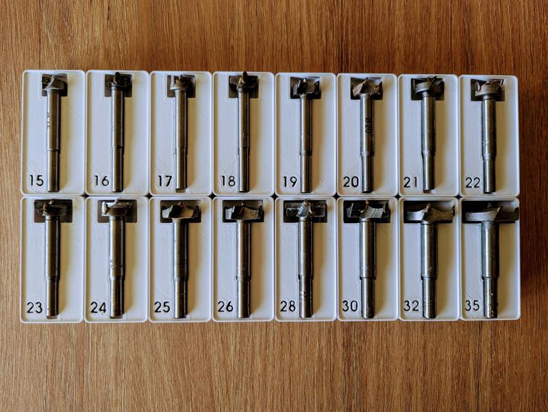 Gridfinity forstner drill bit holders